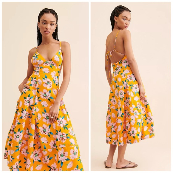 Free People Dresses & Skirts - Free People fiber things printed midi dress in sunshine combo - XL nwt